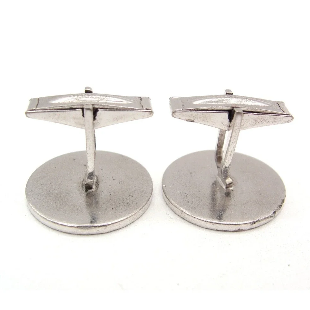 Vintage Sterling Silver Round Cufflinks Brush Textured Face Diamond Cut Edge MCM